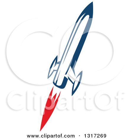 Clipart of a Retro Blue Rocket with Red Flames 8 - Royalty Free Vector Illustration by Vector Tradition SM