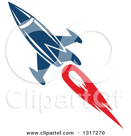 Clipart of a Retro Blue Rocket with Red Flames 9 - Royalty Free Vector Illustration by Vector Tradition SM