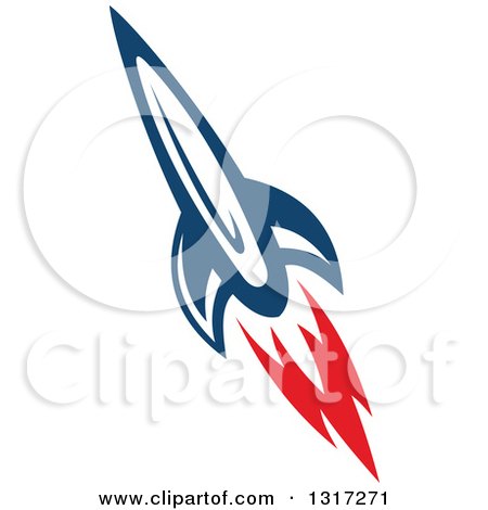 Clipart of a Retro Blue Rocket with Red Flames 10 - Royalty Free Vector Illustration by Vector Tradition SM
