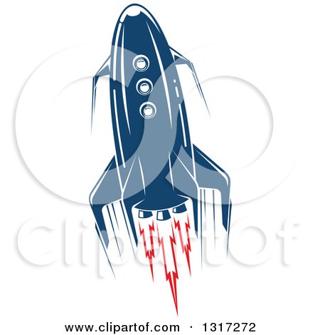 Clipart of a Retro Blue Rocket with Red Flames 11 - Royalty Free Vector Illustration by Vector Tradition SM