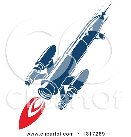 Clipart of a Retro Blue Rocket with Red Flames 4 - Royalty Free Vector Illustration by Vector Tradition SM