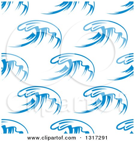 Clipart of a Seamless Background Design Pattern of Ocean Waves in Blue on White 3 - Royalty Free Vector Illustration by Vector Tradition SM