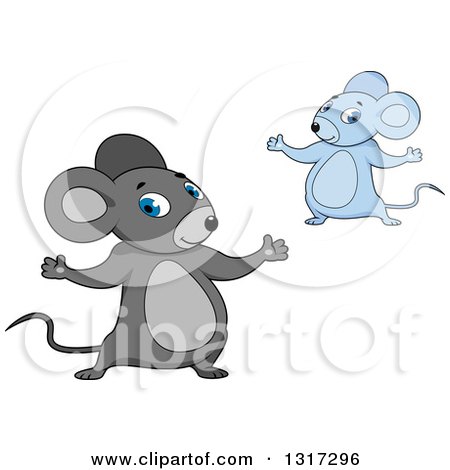 Clipart of Cartoon Welcoming Gray and Blue Mice - Royalty Free Vector Illustration by Vector Tradition SM