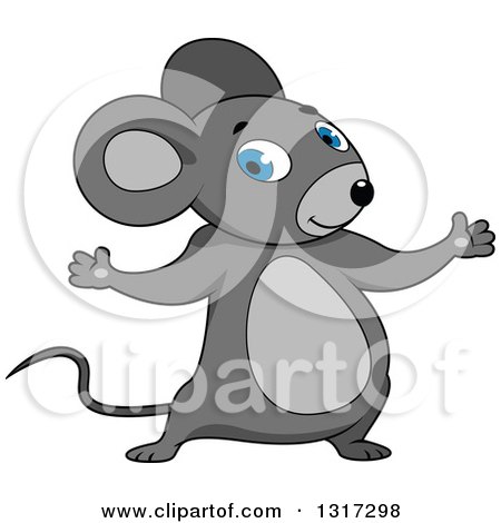 Clipart of a Cartoon Welcoming Gray Mouse - Royalty Free Vector Illustration by Vector Tradition SM