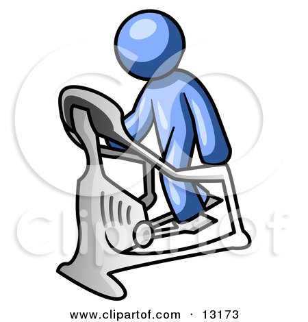 Blue Man Exercising on a Stair Climber During a Cardio Workout in a Fitness Gym Clipart Illustration by Leo Blanchette