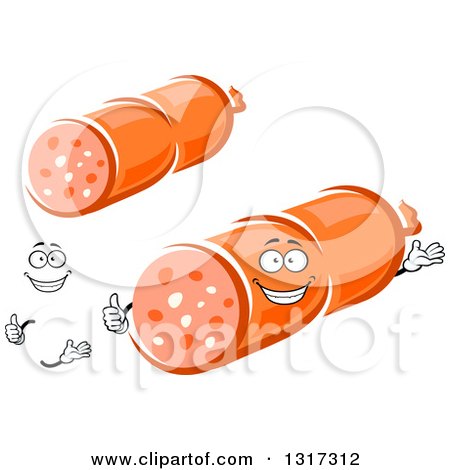 Clipart of a Cartoon Face, Hands and Salami - Royalty Free Vector Illustration by Vector Tradition SM