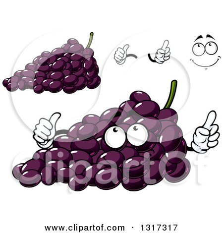 Clipart of a Cartoon Face, Hands and Purple Grapes - Royalty Free Vector Illustration by Vector Tradition SM