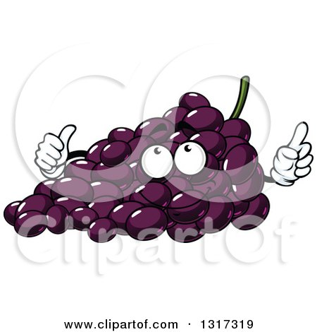 Clipart of a Cartoon Purple Grapes Character Giving a Thumb up - Royalty Free Vector Illustration by Vector Tradition SM