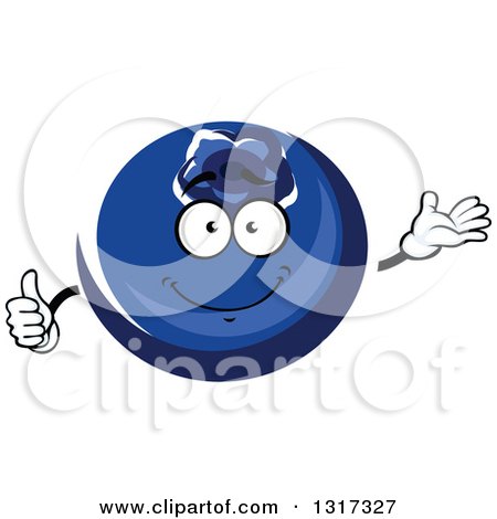Clipart of a Cartoon Blueberry Character Presenting and Giving a Thumb up - Royalty Free Vector Illustration by Vector Tradition SM