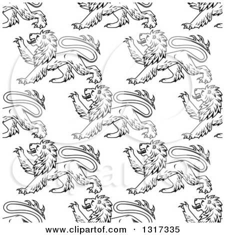 Clipart of a Seamless Pattern Background of Black and White Lions 2 - Royalty Free Vector Illustration by Vector Tradition SM