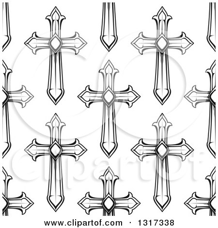Clipart of a Seamless Background Pattern of Black and White Crosses - Royalty Free Vector Illustration by Vector Tradition SM