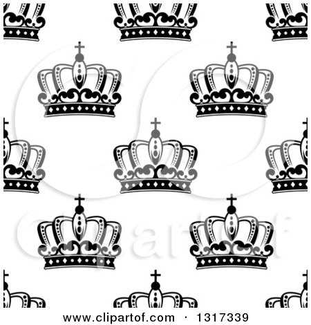 Clipart of a Seamless Background Pattern of Black and White Ornate Crowns 7 - Royalty Free Vector Illustration by Vector Tradition SM