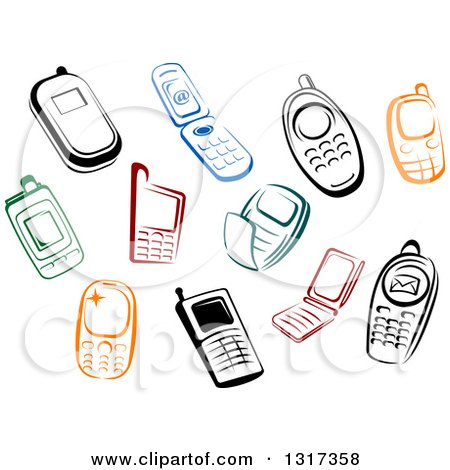 Clipart of Colorful Sketched Cell Phones - Royalty Free Vector Illustration by Vector Tradition SM