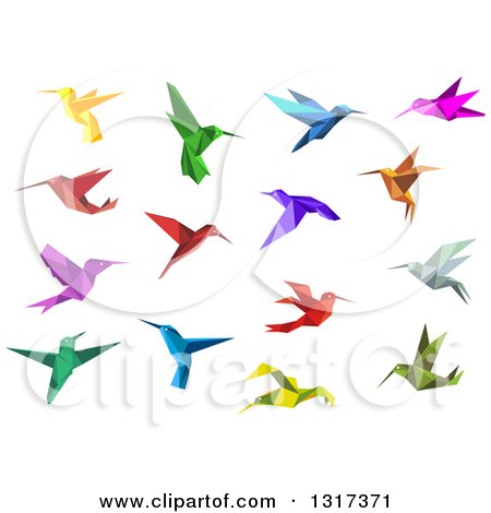 Clipart of Colorful Origami Hummingbirds - Royalty Free Vector Illustration by Vector Tradition SM