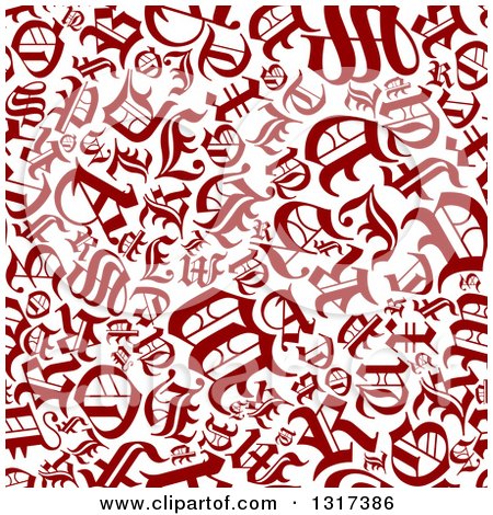 Clipart of a Seamless Background Pattern of Red Old English Capital Letters on White - Royalty Free Vector Illustration by Vector Tradition SM