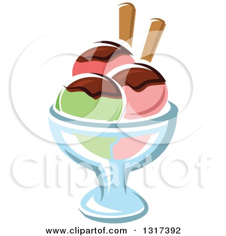 Clipart of a Cartoon Rainbow Sherbet Ice Cream Sundae - Royalty Free Vector Illustration by Vector Tradition SM
