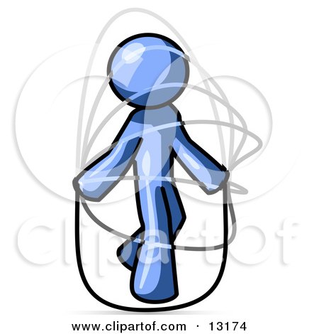 Blue Man Jumping Rope During a Cardio Workout Clipart Illustration by Leo Blanchette