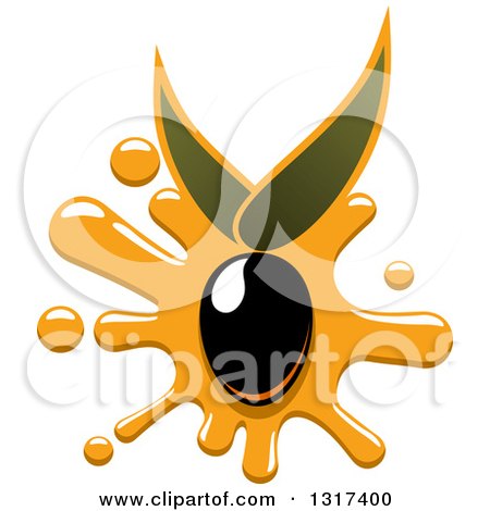 Clipart of a Black Olive with an Oil Splatter and Leaves - Royalty Free Vector Illustration by Vector Tradition SM