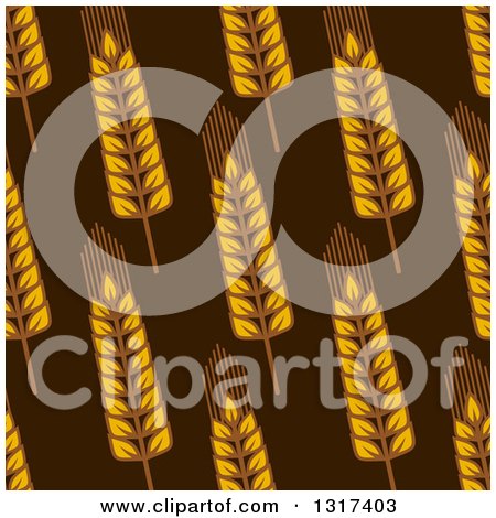 Clipart of a Seamless Background Patterns of Gold Wheat on Brown 3 - Royalty Free Vector Illustration by Vector Tradition SM