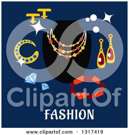 Clipart of Flat Design Jewelery with Text on Blue - Royalty Free Vector Illustration by Vector Tradition SM