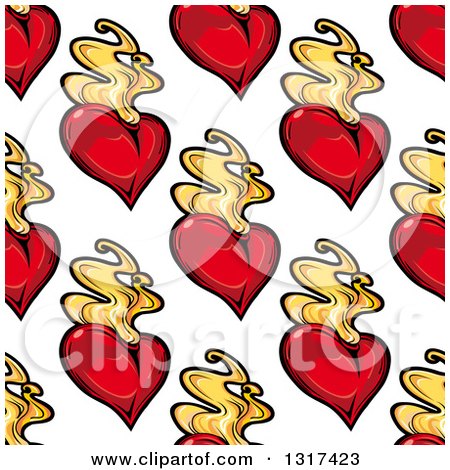 Clipart of a Seamless Pattern Background of Flaming Hearts - Royalty Free Vector Illustration by Vector Tradition SM