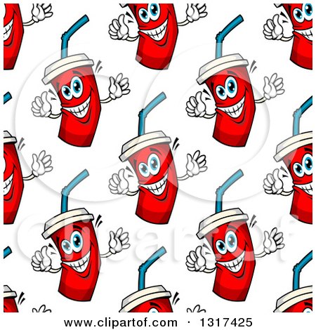 Clipart of a Seamless Background Pattern of Happy Fountain Soda Characters 2 - Royalty Free Vector Illustration by Vector Tradition SM