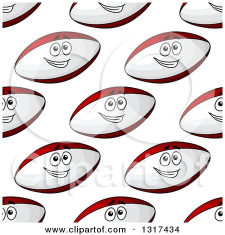 Clipart of a Seamless Background Pattern of Happy Rugby Ball Characters - Royalty Free Vector Illustration by Vector Tradition SM