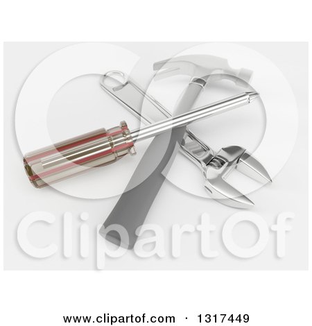 Clipart of a 3d Hammer, Screwdriver and Wrench, on Shading - Royalty Free Illustration by KJ Pargeter
