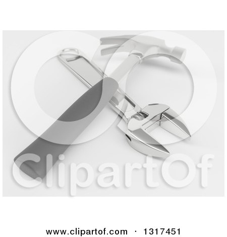 Clipart of a 3d Hammer over a Spanner Wrench, on Shading - Royalty Free Illustration by KJ Pargeter