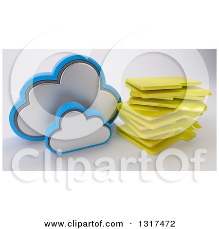 Clipart of a 3d Cloud Icon with a Stack of Folders, on off White - Royalty Free Illustration by KJ Pargeter