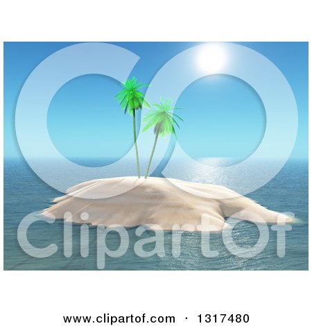 Clipart of a 3d Tropical Island with Palm Trees and Sunshine - Royalty Free Illustration by KJ Pargeter