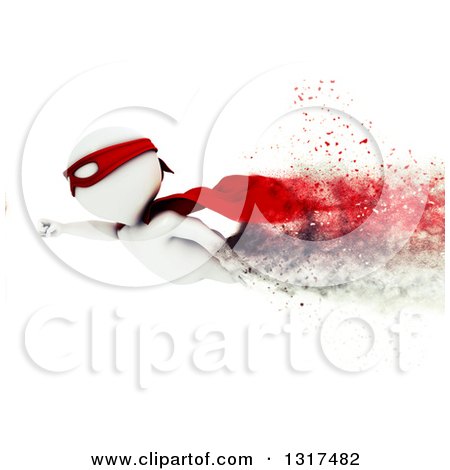 Clipart of a 3d White Man Super Hero Flying, over White, with Speed Effect - Royalty Free Illustration by KJ Pargeter