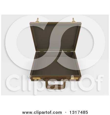Clipart of a 3d Open Brown Professional Briefcase on Shaded White 2 - Royalty Free Illustration by KJ Pargeter