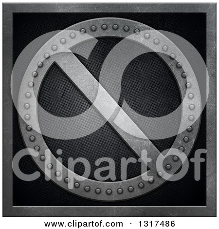 Clipart of a 3d Riveted Metal Prohibited Symbol over Black - Royalty Free Illustration by KJ Pargeter