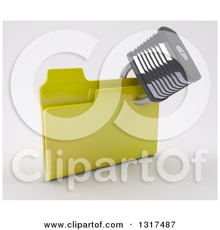 Clipart of a 3d Padlock Securing a Yellow Folder, on off White - Royalty Free Illustration by KJ Pargeter