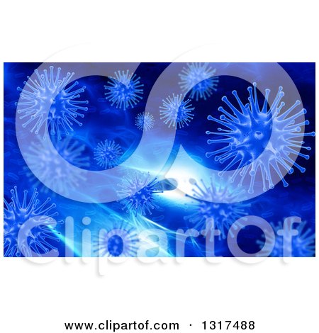 Clipart of a 3d Background of Blue Viruses and Blood Cells - Royalty Free Illustration by KJ Pargeter