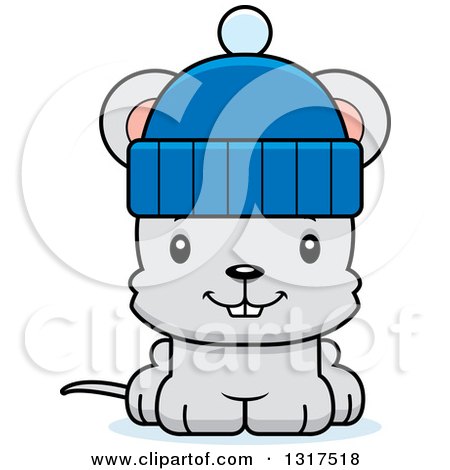 Animal Clipart of a Cartoon Cute Happy Mouse Wearing a Winter Hat - Royalty Free Vector Illustration by Cory Thoman