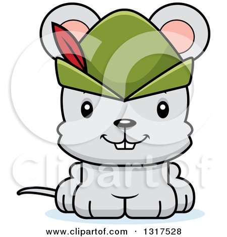 Animal Clipart of a Cartoon Cute Happy Robin Hood Mouse - Royalty Free Vector Illustration by Cory Thoman
