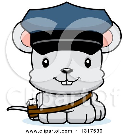 Animal Clipart of a Cartoon Cute Happy Mouse Mailman - Royalty Free Vector Illustration by Cory Thoman