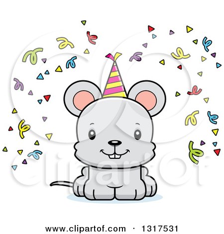 Animal Clipart of a Cartoon Cute Happy Party Mouse - Royalty Free Vector Illustration by Cory Thoman