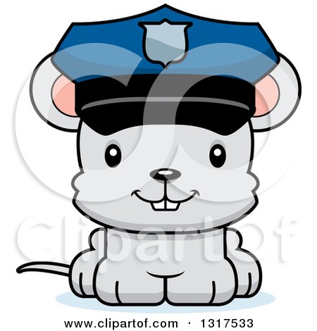 Animal Clipart of a Cartoon Cute Happy Mouse Police Officer - Royalty Free Vector Illustration by Cory Thoman