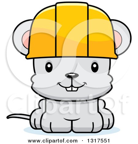 Animal Clipart of a Cartoon Cute Happy Mouse Construction Worker - Royalty Free Vector Illustration by Cory Thoman
