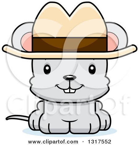 Animal Clipart of a Cartoon Cute Happy Mouse Cowboy - Royalty Free Vector Illustration by Cory Thoman