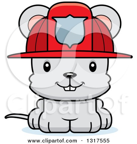 Animal Clipart of a Cartoon Cute Happy Mouse Firefighter - Royalty Free Vector Illustration by Cory Thoman