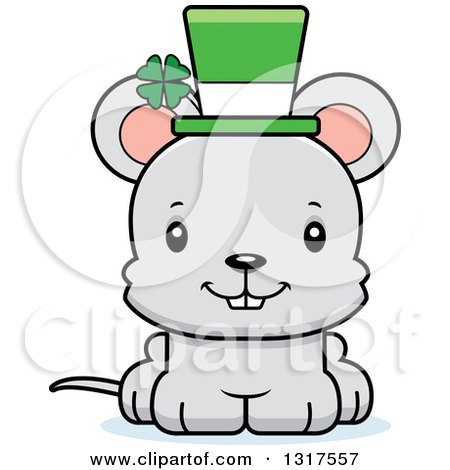 Animal Clipart of a Cartoon Cute Happy St Patricks Day Irish Mouse - Royalty Free Vector Illustration by Cory Thoman