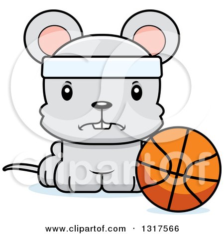 Animal Clipart of a Cartoon Cute Mad Mouse Sitting by a Basketball - Royalty Free Vector Illustration by Cory Thoman