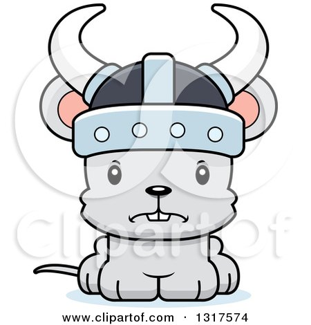 Animal Clipart of a Cartoon Cute Mad Mouse Viking - Royalty Free Vector Illustration by Cory Thoman