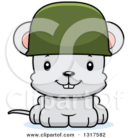 Animal Clipart of a Cartoon Cute Happy Mouse Army Soldier - Royalty Free Vector Illustration by Cory Thoman