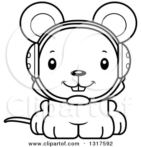 Animal Lineart Clipart of a Cartoon Black and WhiteCute Happy Mouse Wrestler - Royalty Free Outline Vector Illustration by Cory Thoman