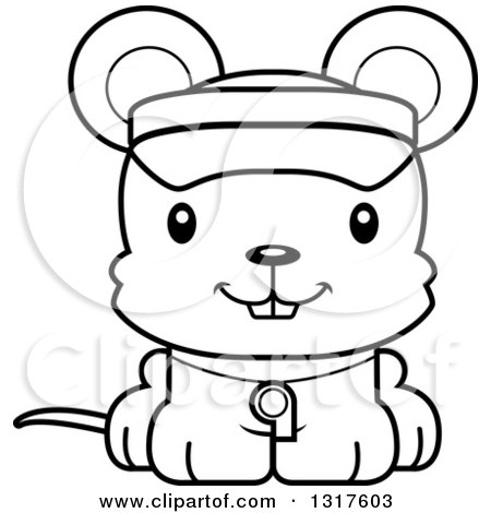 Animal Lineart Clipart of a Cartoon Black and WhiteCute Happy Mouse Lifeguard - Royalty Free Outline Vector Illustration by Cory Thoman